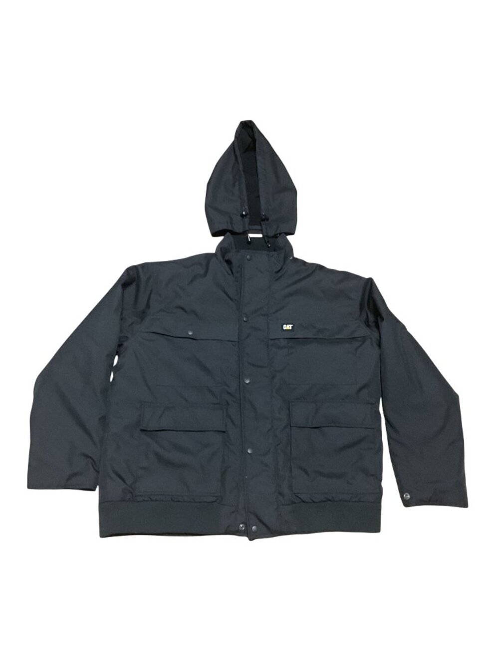 CAT Quilted Black Hooded Workwear Jacket XL Insulated Polyester Warm Durable
